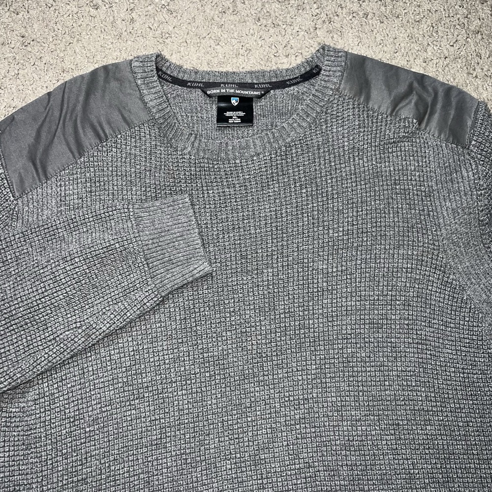 Kuhl‎ Sweater Mens XL Gray Evader Merino Wool Waffle Knit Pullover Thermal